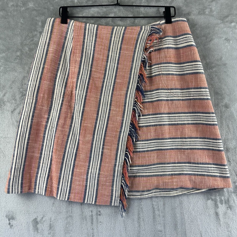 Vanessa Virginia Anthropologie Fringed Wrap Skirt Women's 14 Orange Blue Stripe